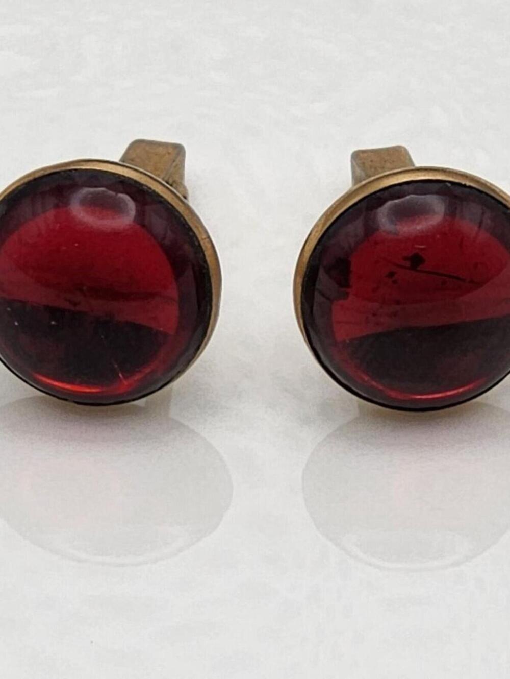 Antique Vintage Swank Gold Red Cufflinks Cuff Links